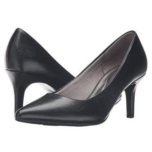 7N 7 N NARROW LifeStride Womens Sevyn Black‎ Faux Leather Point Toe Pumps Heels